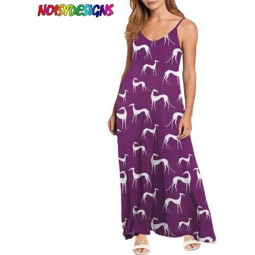 NOISYDESIGNS Summer 2021 New Womens Dresses, Long Greyhound Dog Print , V-neck Sleeveless, Beachwear, Casual Wear, Plus Size
