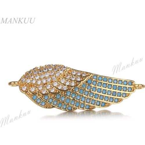 Handcrafted White Blue Zircon Micro Pave Wing Shape Pendant Connectors Spacer Bracelet Choker Jewelry Copper Charm FC258