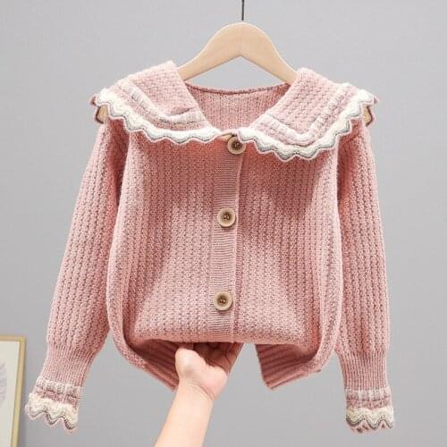 4 Colors Casual Sweater Knit Coats School Kids Clothing Girls Autumn Winter Sweaters Button Single Breasted Long Sleeve Top 2021