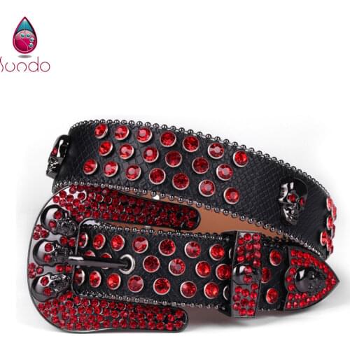 Red Skull Belt Jeans Waistband Luxury Women Designer Belts High Quality Leather Strap Men Gothic Rhinestones Belt Ceinture Femme