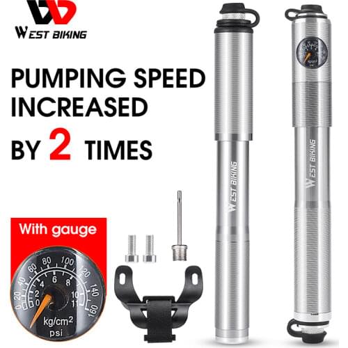 WEST BIKING Bicycle Pump Mini Hand Air Pump Pressure Gauge Cycling Tire Inflator Fork Schrader Presta Valve Portable Bike Pump