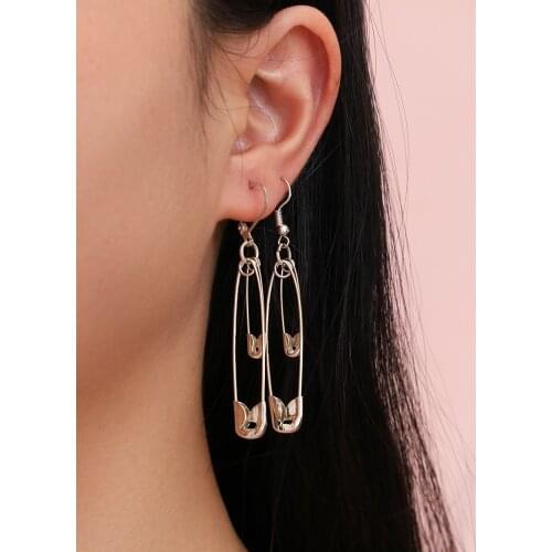 Stillgirl 2 Pairs Punk Silver Color Pin Unusual Pendant Earrings for Women Hip Pop Funny Hoop Couple Fashion Jewelry Kolczyki