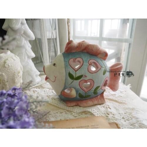 Special Big Mouth Red Lips Small Fish Ceramics Home living Room Decoration Japanese-style Money Cans Candlestick Desktop