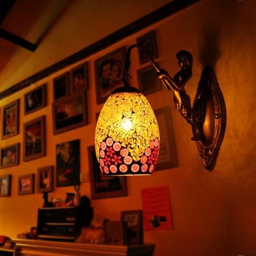 Tiffany Colorful Nordic Vintage Iron Crystal Led Wall Lamp Bohemian Bedroom Wall Lamp Tiffany Wall Lamp