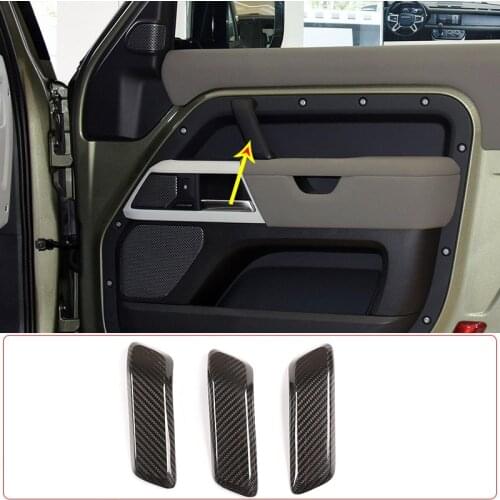 For Land Rover Defender 90 110 2020-22 Real Carbon Fiber Door Inner Door Handle Decorative Cover Sticker Car Accessories