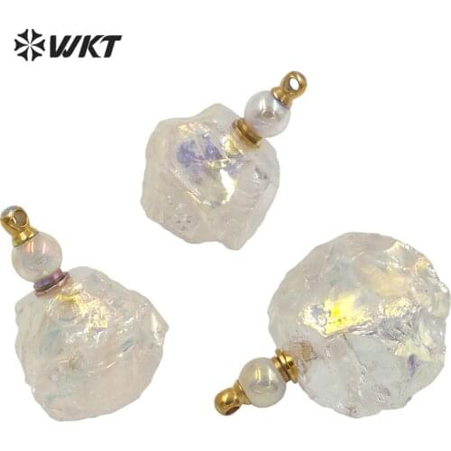 WT-P1632 WKT Romantic Style Essential Oil Bottle Pendant Natural Women Perfume Bottle Piendant Aura Cystal Quartz Stone Bottle
