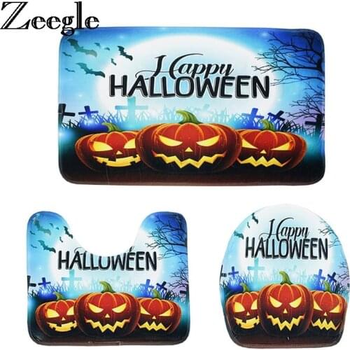 Zeegle Hallween Decor Bath Mats 3pieces Bathroom Rug Set Absorebnt Carpet Bathroom Toilet Mat Anti-slip Bath Rugs Bathroom Mat