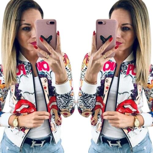 Fashion Jacket Women Long Sleeve O Neck Print Zipper Outerwear Autumn Winter Ladies Coat High Street New Plus Size Slim