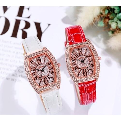 Full of star water drill barrel-type womens watch Korean version of the stylish square watch student belt watch