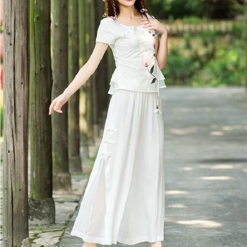 2021 Spring Summer New Folk-Custom Women Vintage Chiffon Cotton Linen Trousers Loose Casual Culottes Wide Leg Pantalones Femme