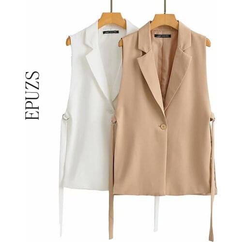 ZA 2021 women Vest Coat vintage single button sleeveless jacket casual v neck Waistcoat female Loose Chic outwear