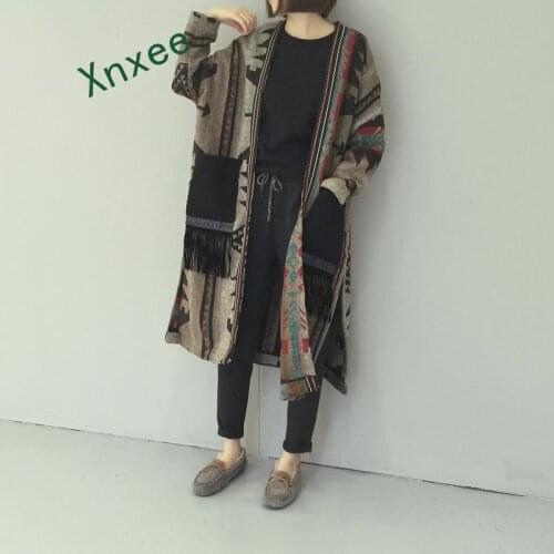 Xnxee Autumn and Winter New 2019 Women Woolen Coat Casual Wild Loose Long Coat Female Split Tassel Cardigan Woolen Coat