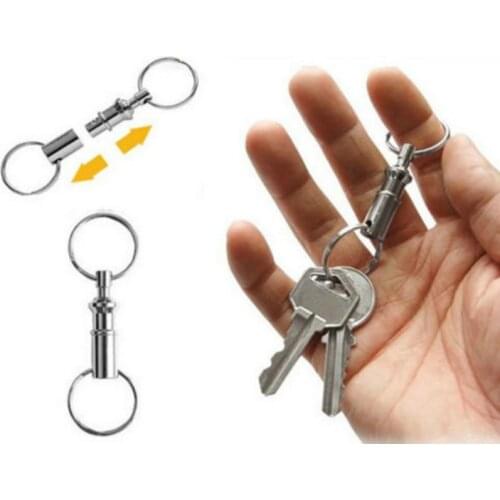 1pcs Removable Iron Alloy Dual Detachable Pull Apart Lock Holder Quick Release Key Ring Chain Keychain