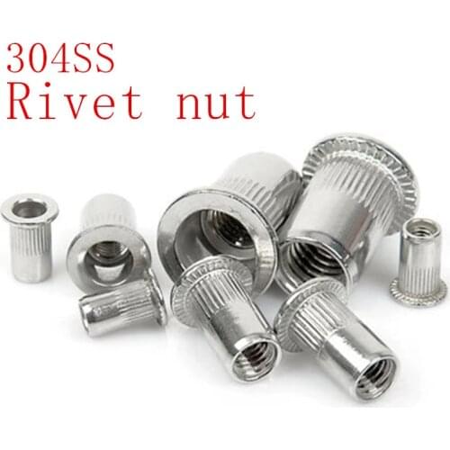 10-50Pcs M3 M4 M5 M6 M8 M10 304 Stainless steel Rivnut Flat Head Metric Threaded Blind Blinding Rivet Insert Nutsert Rivet Nut