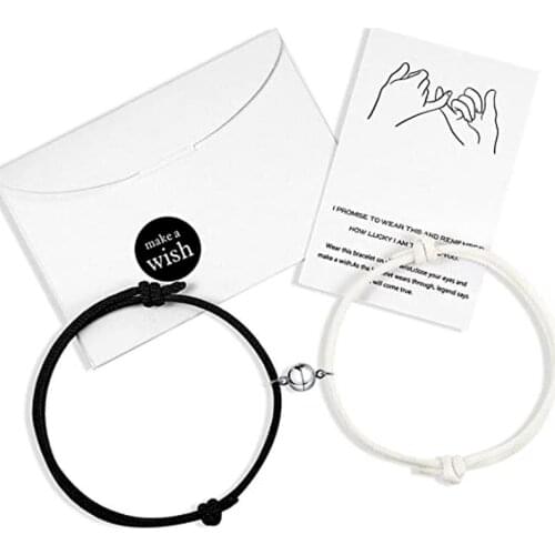 2021 2pcs/pair Magnet Couple Bracelet Adjustbale Black Red Rope Braslet Paired Best Friend Braclet Lovers Gift Pulseras