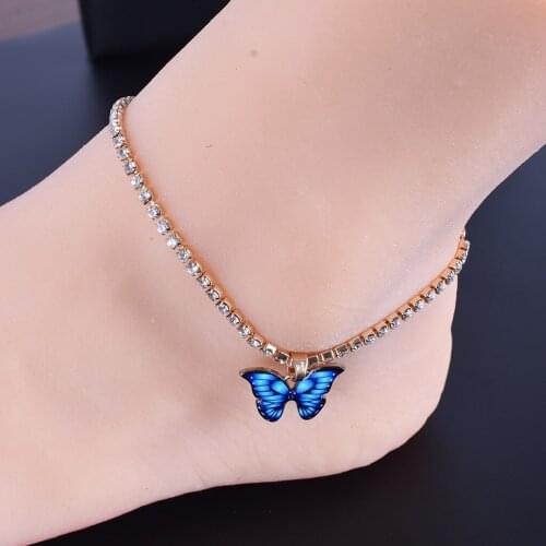 Bohemian Geometric Rhinestone Chain Anklets Gold Silver Color Butterfly Leg Bracelet Anklet For Women Girl All-match Jewelry