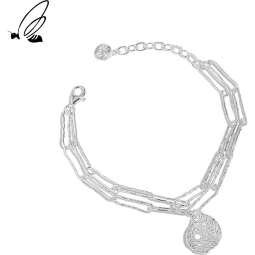 SSTEEL 925 Sterling Sliver Minimalist Bracelets Lotus Leaf Design Double-layer Chain Gift For Womens Accessories Jewelry