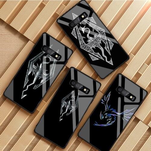 Skyrim Logo Tempered Glass Phone Case For Samsung Galaxy S8 S9 S10 S20 PLUS J8 J6 J4 2018 NOTE 8 9 10 Cover Shell