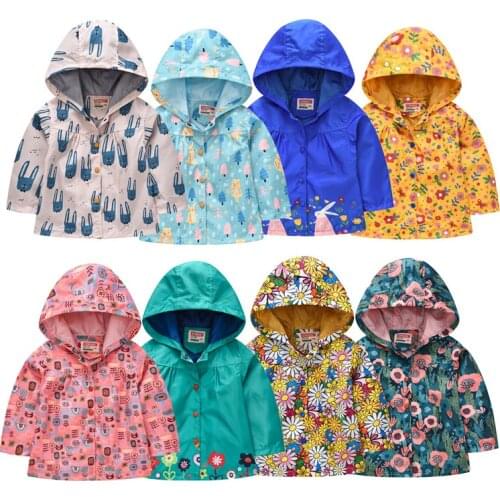 Spring Autumn Daisy Printed Children Jacket Long Sleeved Waterproof Hooded 2-5Y Boy Girl Cute Windbreaker Kids Clothes