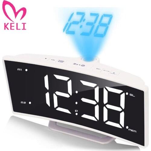 FM Radio LED Digital Mirror Alarm Clock Electronic Table Projector Watch Desk Nixie Projection Clock With Time Projection