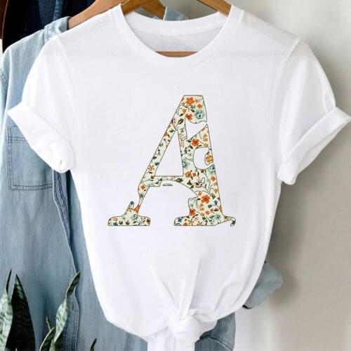 T Shirt Women Flower Print Graphic 26 alphabet letter women T-shirt Girl A To Z Alphabet Fashion Aesthetic Tshirt lady Drop Ship