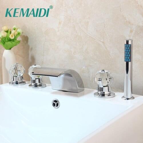 KEMAIDI Deck Mounted 5 Pcs Set Faucet Waterfall Spout With Hand Sprayer Bathroom Tub Faucet Bath Shower Set