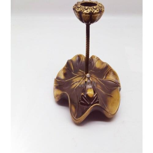China Brass Statue Luck Wealth Golden Toad Lotus Leaf Backflow Copper Censer Metal Crafts Home Decoration