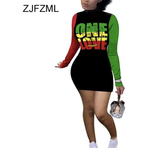Contrast Color Patchwork Fashion T-shirt Dress Women Sexy Mock Neck Long Sleeve Party Club Dress Spring Letter Print Short Dress