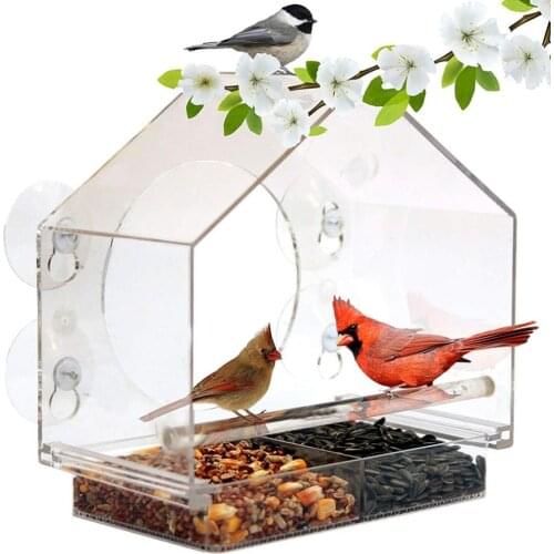 Bird Feeder Acrylic Transparent Window Viewing Bird Feeders Tray Birdhouse Suction Cup Mount House Type Outdoor for Parrots
