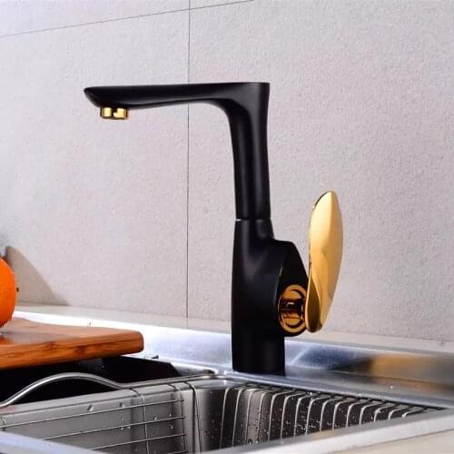 Kitchen Mixer Black Brass Right Angle Type Kitchen Sink Faucet 360 Rotating Cold Hot Water Crane White Sink Mixer Taps