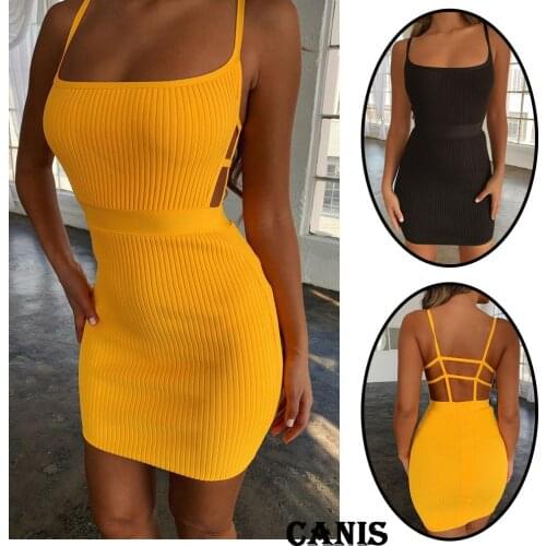 Summer Sexy Bandage Hollow Out Dress Women Fashion Sleeveless Backless Bodycon Party Club Dress Mini Wrap Dresses