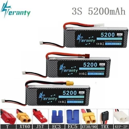 100% Capacity 3S 11.1v 5200mAh 35C LiPo Battery For RC Drone RC Cars RC Robots RC Boats toy 11.1v Rechargeable Lipo Battery 3pcs