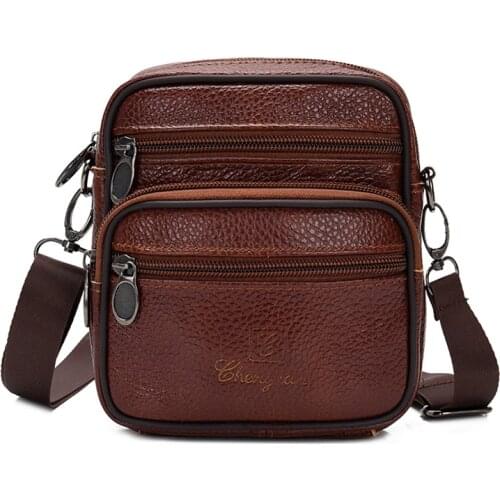 Mens Bag Genuine Leather Multifunction Casual Design Men Messenger Small Shoulder Bag Fashion Waist Belt Bag Travel Phone Pouch