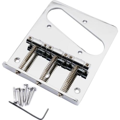Musiclily 54mm Tele Bridge with Compensated Vintage 3-Saddle for Telecaster Style Electric Guitar, Chrome