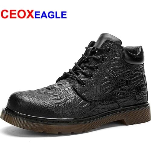 Men Martensboots Boots Genuine Leather Botas Ankle Mujer Casual Drmotorcycle Shoe Crocodile Leather Zapatos Mujer Yellow Line 48