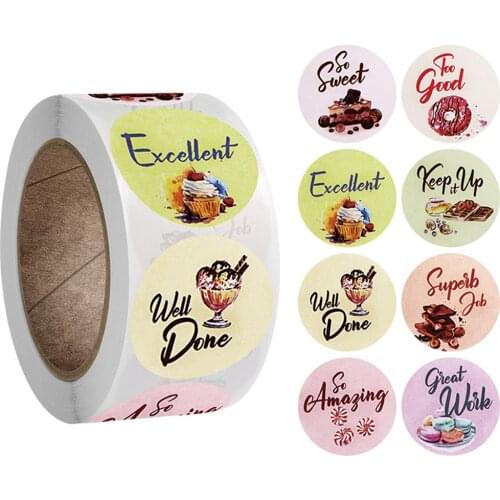 New 500pcs/Roll Reward Sticker 8 Designs Cartoon Words Sticker With Food Patterns Good for Kids Toy Sticker For Children Gifts
