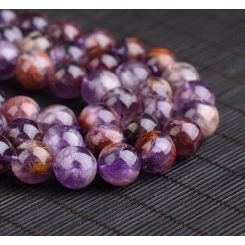 Natural CacoxeniteP79 quartz phantom amethyst smooth round stone beads charm For Jewelry Making DIY women Bracelet necklace