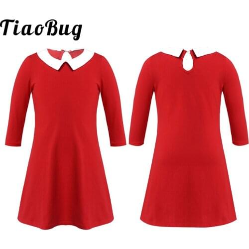 New Girls Clothes Kids Long Sleeve Dress Childrens Christmas Party Red Ruffle Neck Tutu Dresses Little A-line Loose Skirt