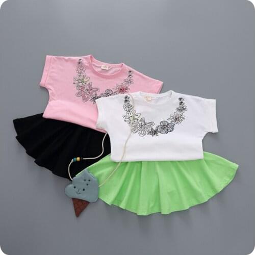 2016 Korean Childrens Garment Wear New Product Girl Baby Printing Short Sleeve T-Shirt Half-body Short Fresh 2 Pieces Suit