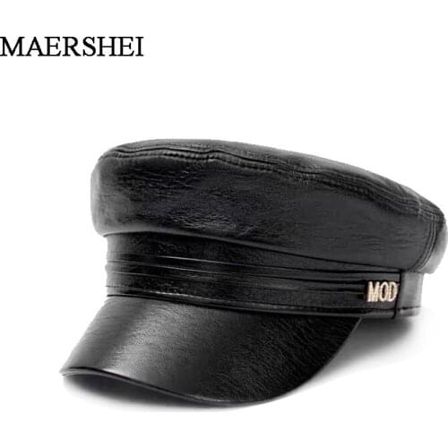 Autumn and winter beret high quality PU leather fashion army cap octagonal hat
