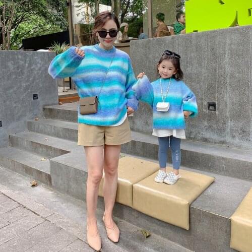 Girls' autumn clothing 2021 new parent-child clothing wool knitted sweater childrens long-sleeved sweater baby shirt loose