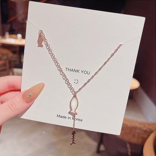 Ins tide net red with the same design fishbone tassel titanium steel necklace female fashion temperament clavicle chain