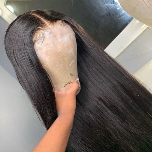 Bone Straight 13x4 Lace Front Human Hair Wig Brazilian Non-remy Lace Closure Wig For Women Pre Plucked T Part Lace Wig 150% #1B