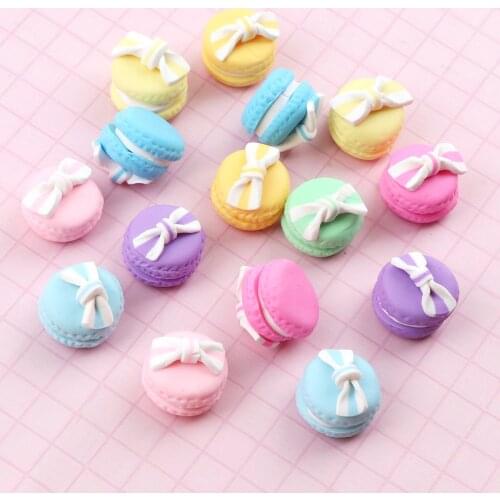 17mm 10PC Mix Polymer Clay Candy Macaron Pendant Christmas Bow Decor Hanging Ornament For New Year Xmas Party Kids Gift