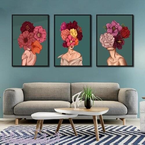 Scandinavian Flower Nude Woman Canvas Poster Nordic Style Figure Painting Decorative Wall Art Print Pictures Living Room Decor