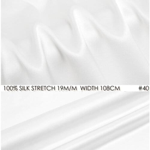SILK STRETCH SATIN Fabric 108cm width 19momme Natural Silk Lycra Fabric Wedding Dresses Sewing Factory Wholesale Off white NO 40