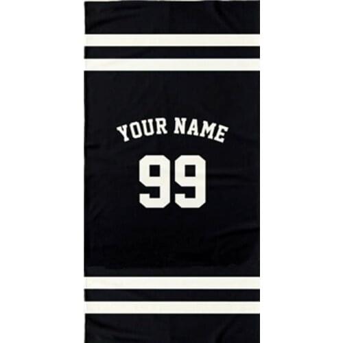 Black White Personalised Jersery Hockey Football Gifts Custom Name Number Sports Beach Towel for Bath Men Micro Fiber Gym Towels
