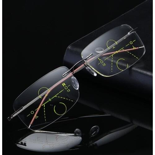 Ultralight Rimless Progressive Multifocal Reading Glasses Men Women Anti Blue Rays Presbyopic Eyeglasses Hyperopia Eyewear +2.0