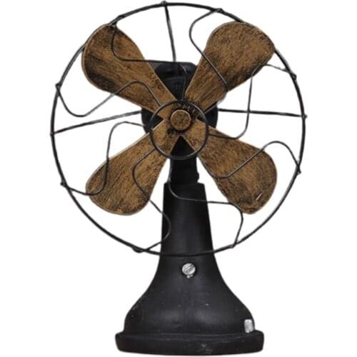 E7CB Vintage Resin Electric Fan Model Sculpture Rural Retro Bronze Ornament Decor