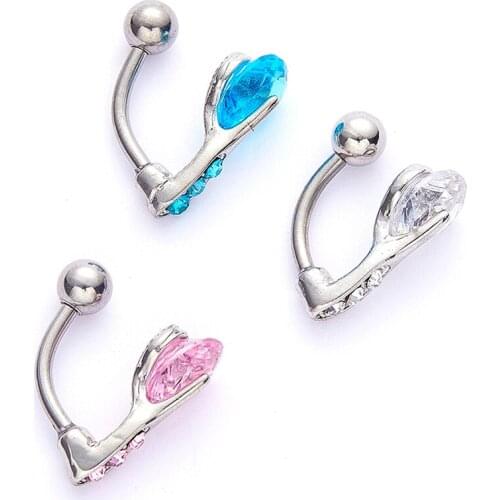 Stainless Steel Body Jewelry Crystal Reverse Belly Button Rings